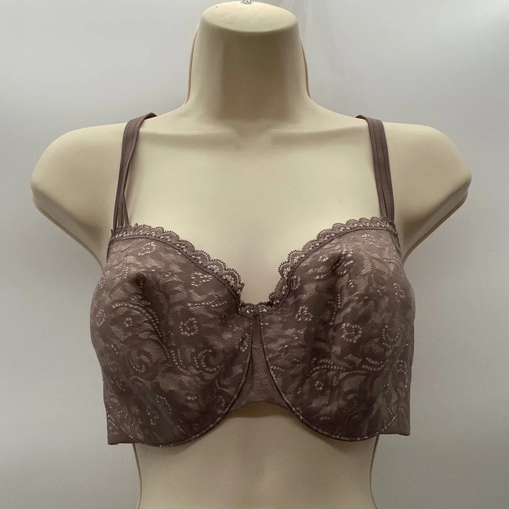 Soma Enticing Lift Balconet Bra 36DDD Mauve Taupe Floral Lace Underwire‎ 0816